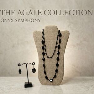 Onyx Symphony Necklace and Earring Set Faceted And Pearl Beads NWT